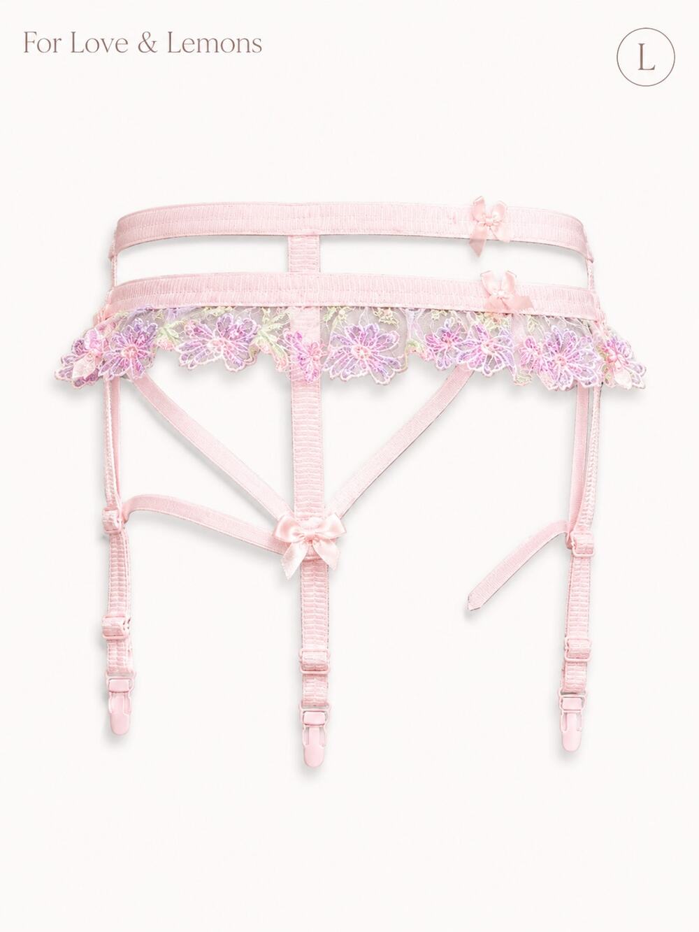 For Love & Lemons Large April Bloom Garter Belt Pink Floral Lace NWT
